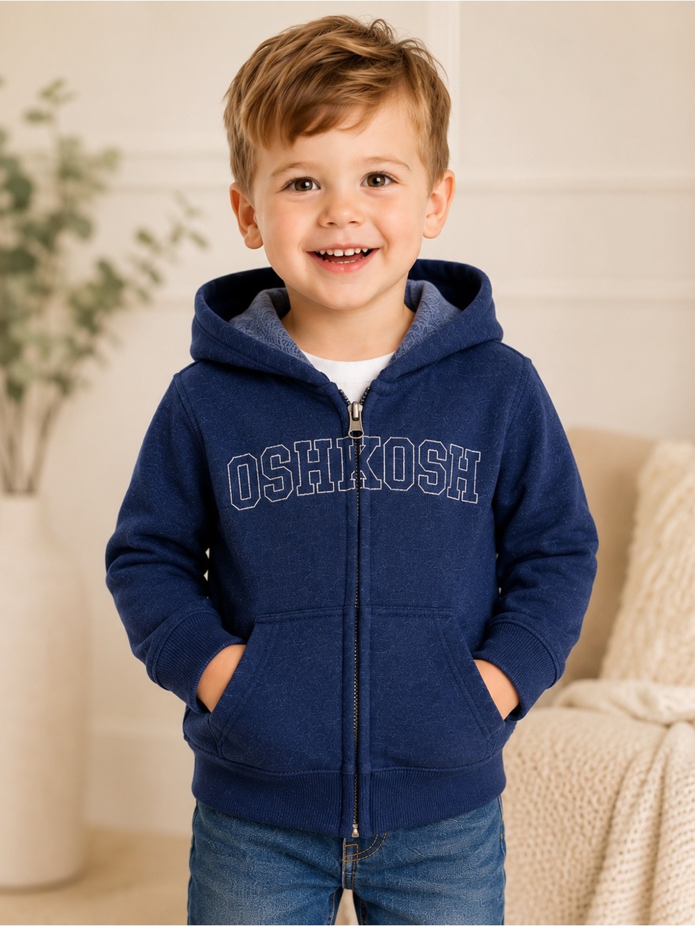 NWT OshKosh B’gosh Boys 2T Blue Full Zip Hoodie Sweatshirt Zip Up Unisex